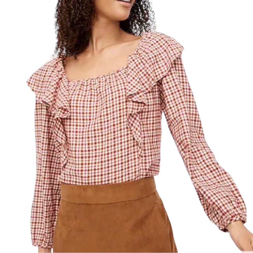 NWT J. Crew Square Neck Ruffles Plaid Blouse Top XL jcrew